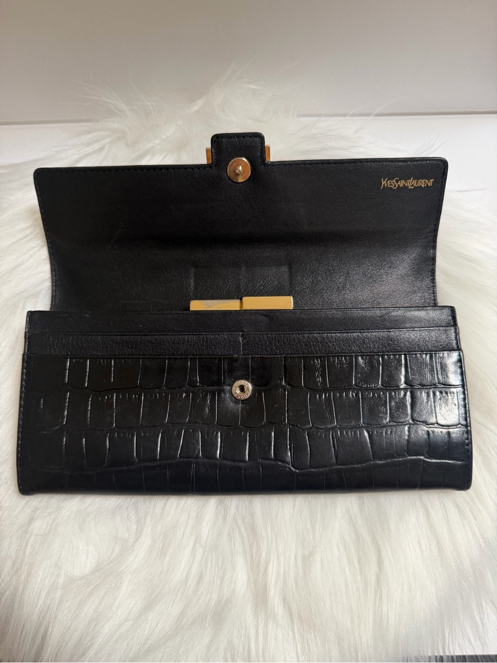 Yves Saint Laurent black crocodile leather long wallet - Picture 2 of 9